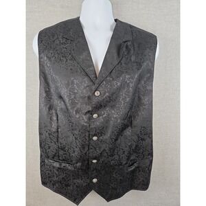 Wah Maker Frontier XL True West Black 100% Silk Western Vest USA Vintage Retro